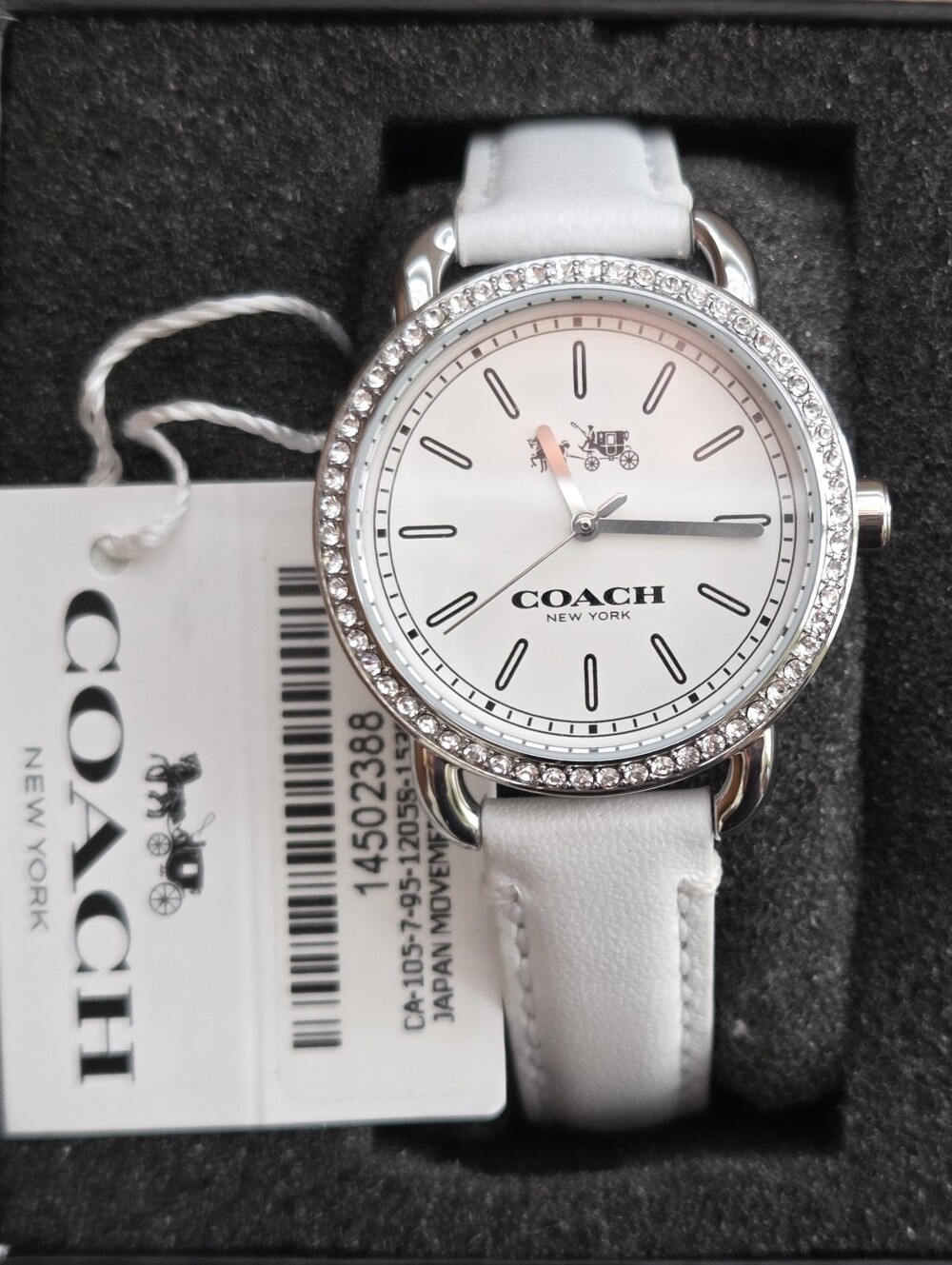 COACH White Leather Watch with Crystal Bezel
